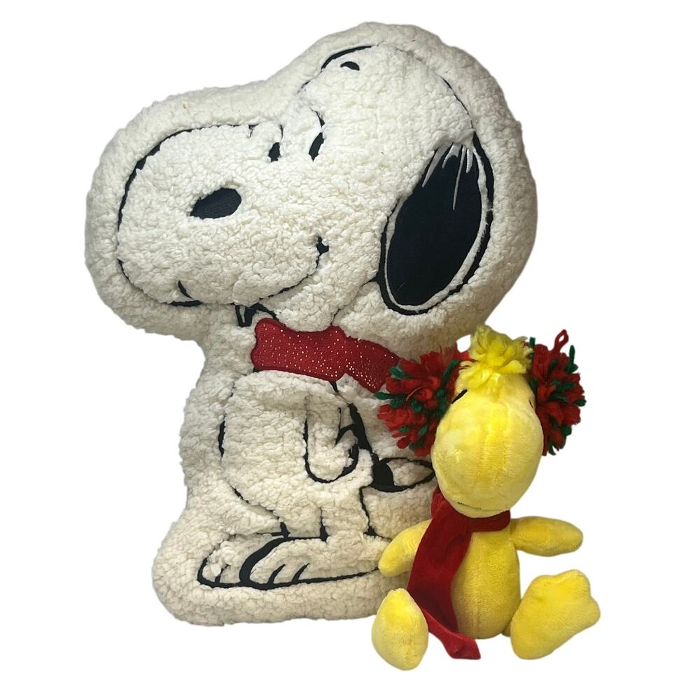 Peanuts Snoopy Christmas 16" Sherpa Pillow Woodstock 8" Plush